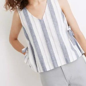 Madewell White and Blue Linen Tank